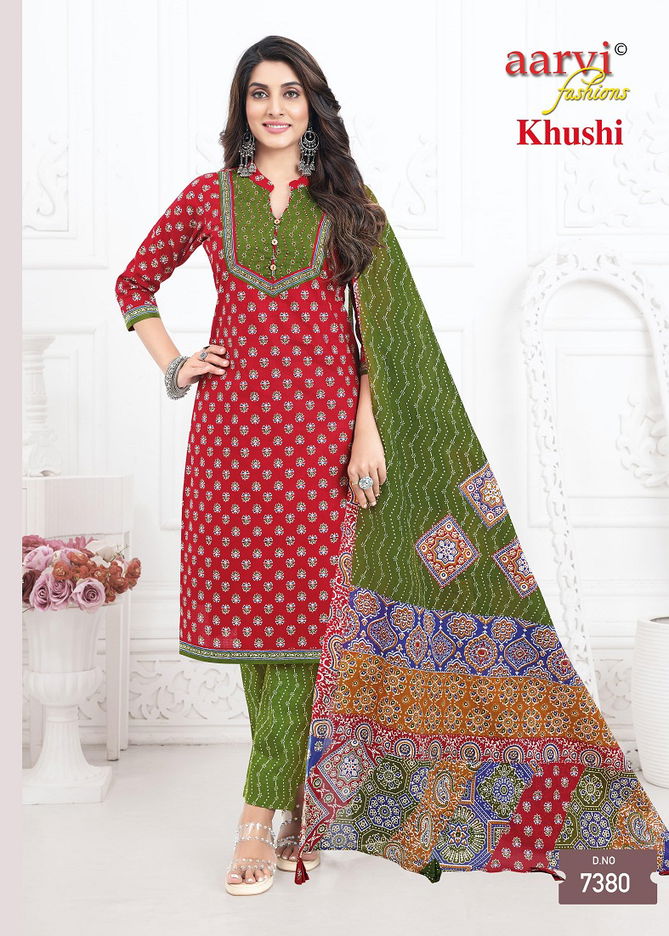 Khushi Vol 1 By Aarvi Cotton Ajrakh Printed Kurti With Bottom Dupatta Wholesale Shop In Surat
